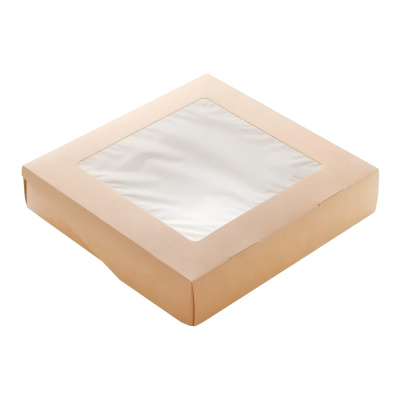 Контейнер-бумажный-1500-мл-200х200х45-квадрат-крафт-белый-с-окном-Tabox-PRO Контейнер-бумажный-1500-мл-200х200х45-квадрат-крафт-белый-с-окном-Tabox-PRO